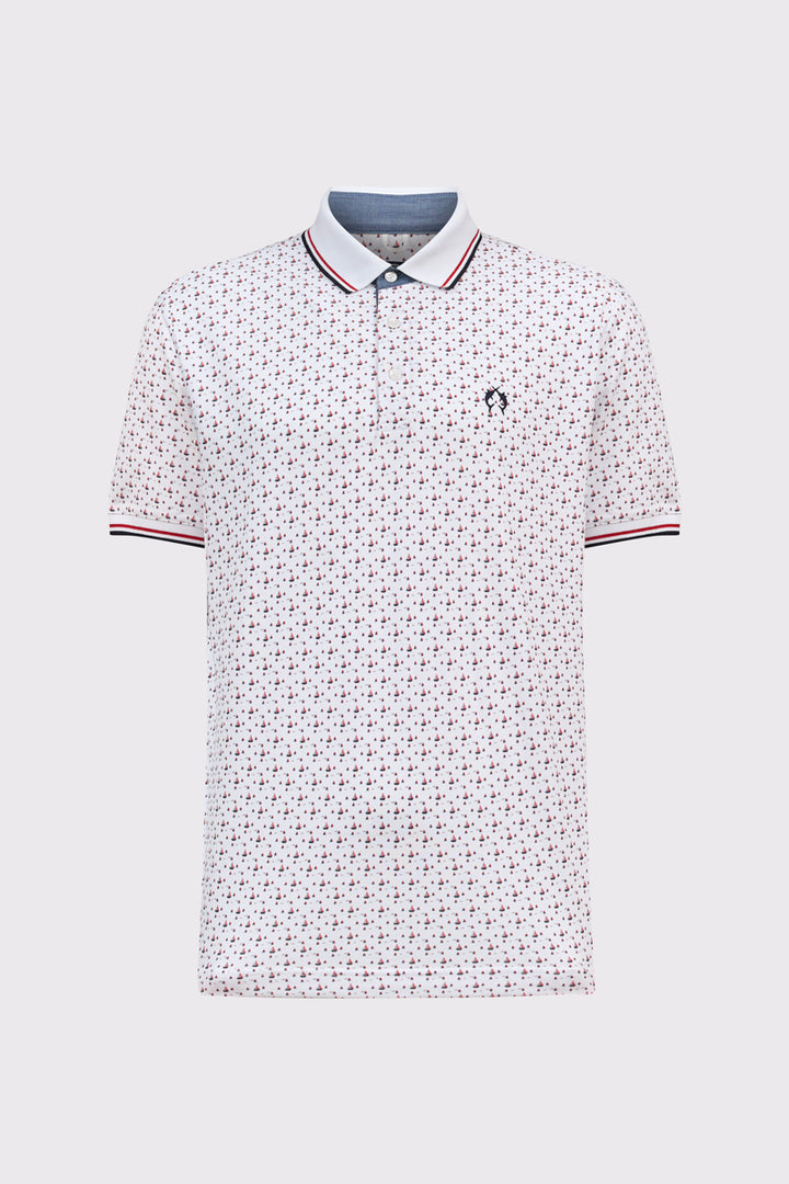 Biała męska koszulka polo w drobny wzór
