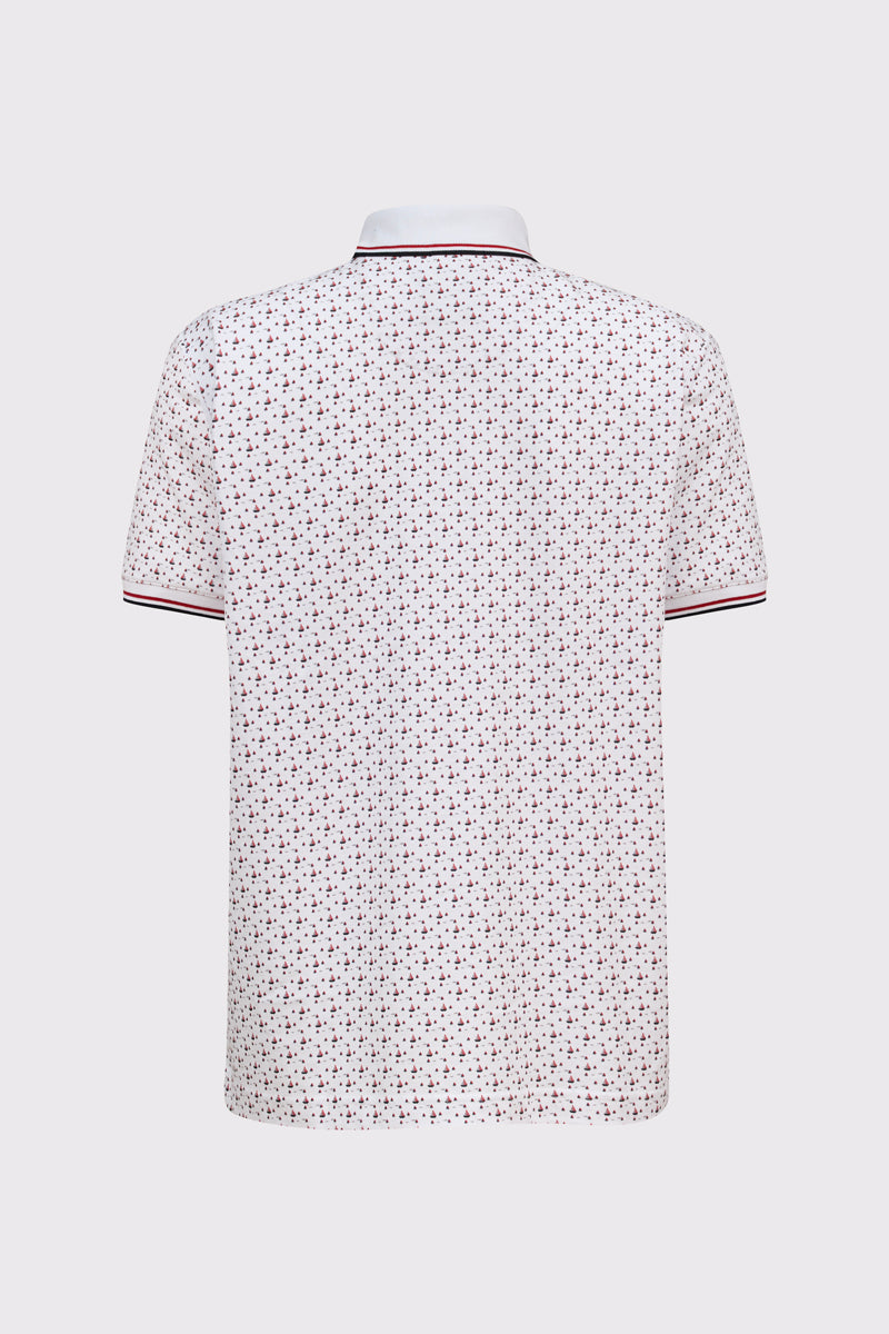 Biała męska koszulka polo w drobny wzór