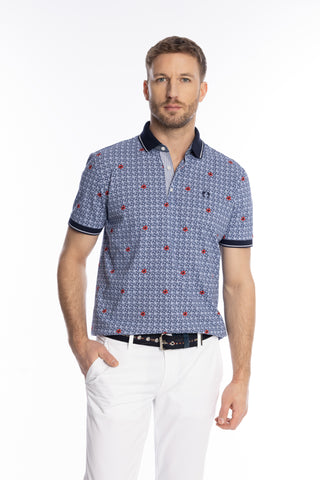 Niebieska męska koszulka polo w kwiatowy wzór