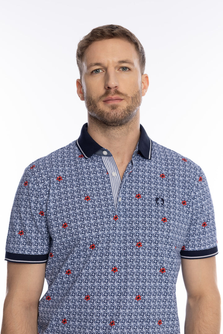 Niebieska męska koszulka polo w kwiatowy wzór