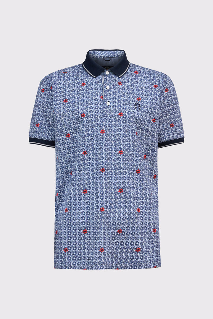 Niebieska męska koszulka polo w kwiatowy wzór