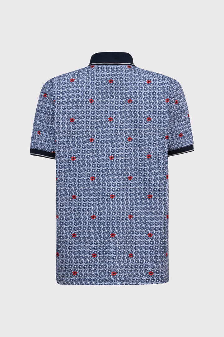 Niebieska męska koszulka polo w kwiatowy wzór