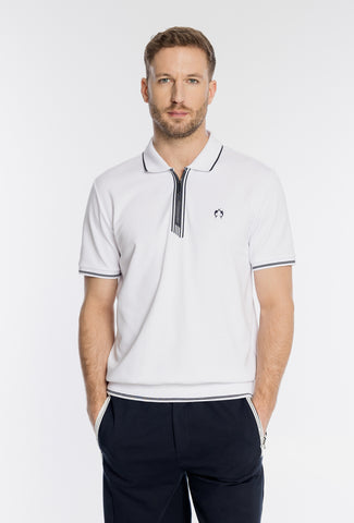 Biała męska koszulka polo z suwakiem i ściągaczem