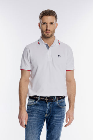 Biała męska koszulka polo z czerwonymi detalami