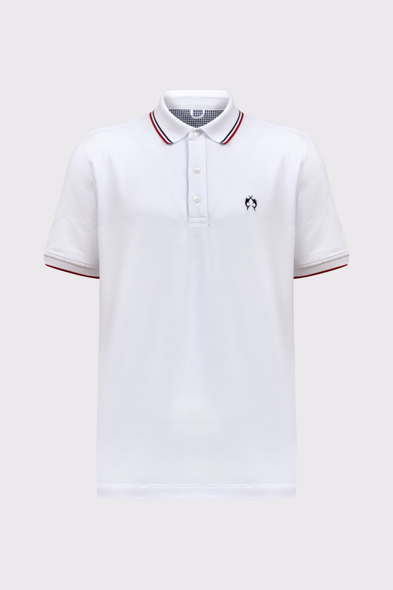 Biała męska koszulka polo z czerwonymi detalami