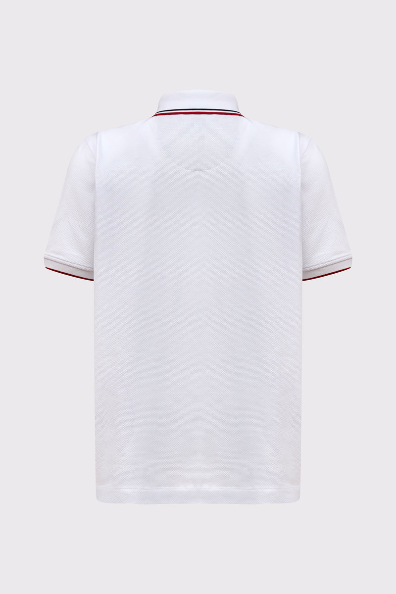 Biała męska koszulka polo z czerwonymi detalami