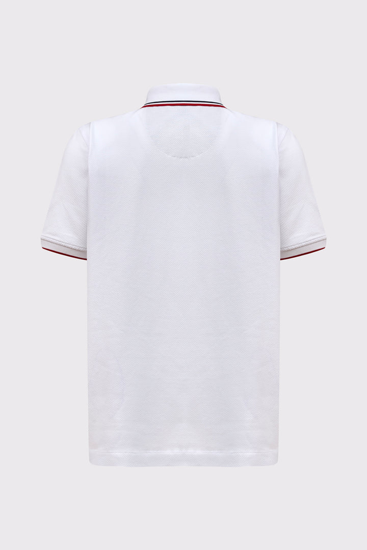 Biała męska koszulka polo z czerwonymi detalami