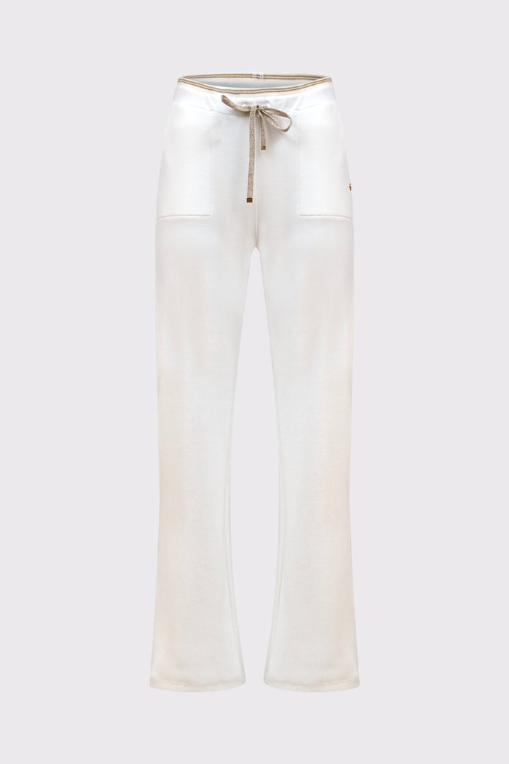 Białe spodnie dresowe damskie z szeroką nogawką