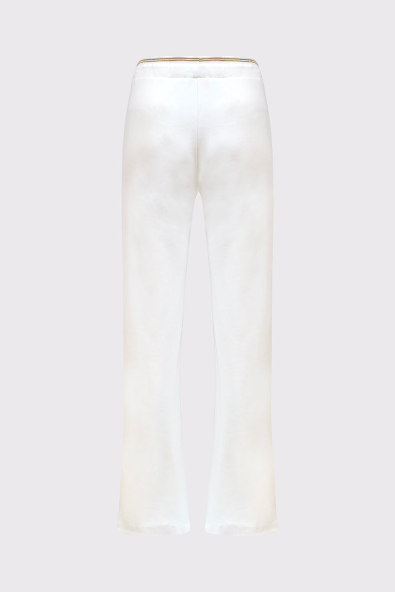 Białe spodnie dresowe damskie z szeroką nogawką