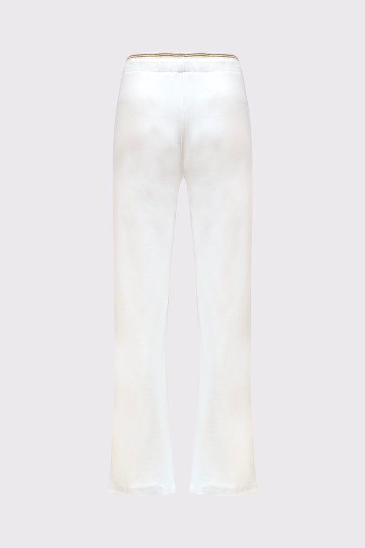 Białe spodnie dresowe damskie z szeroką nogawką