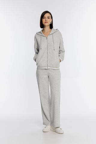 Szary melanżowy dres premium z rozpinaną bluzą z kapturem