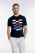 Granatowy męski t-shirt z geometrycznym nadrukiem
