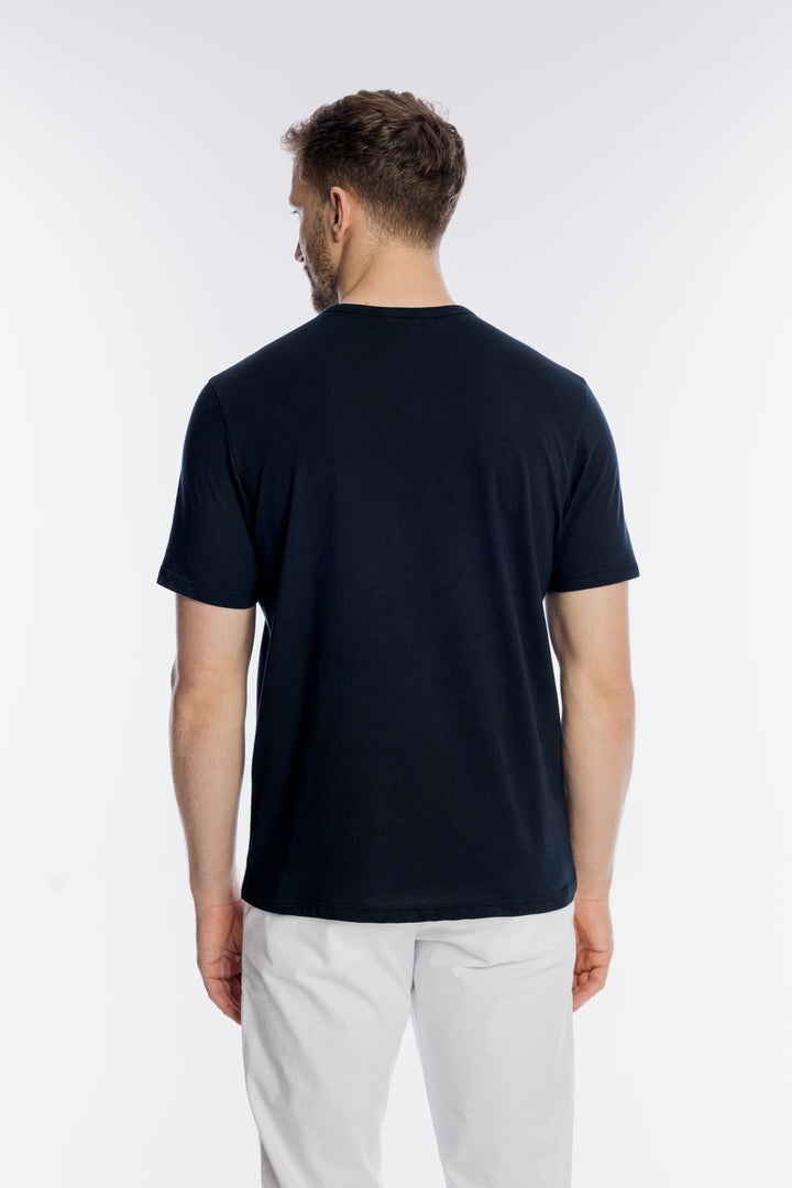 Granatowy męski t-shirt z geometrycznym nadrukiem