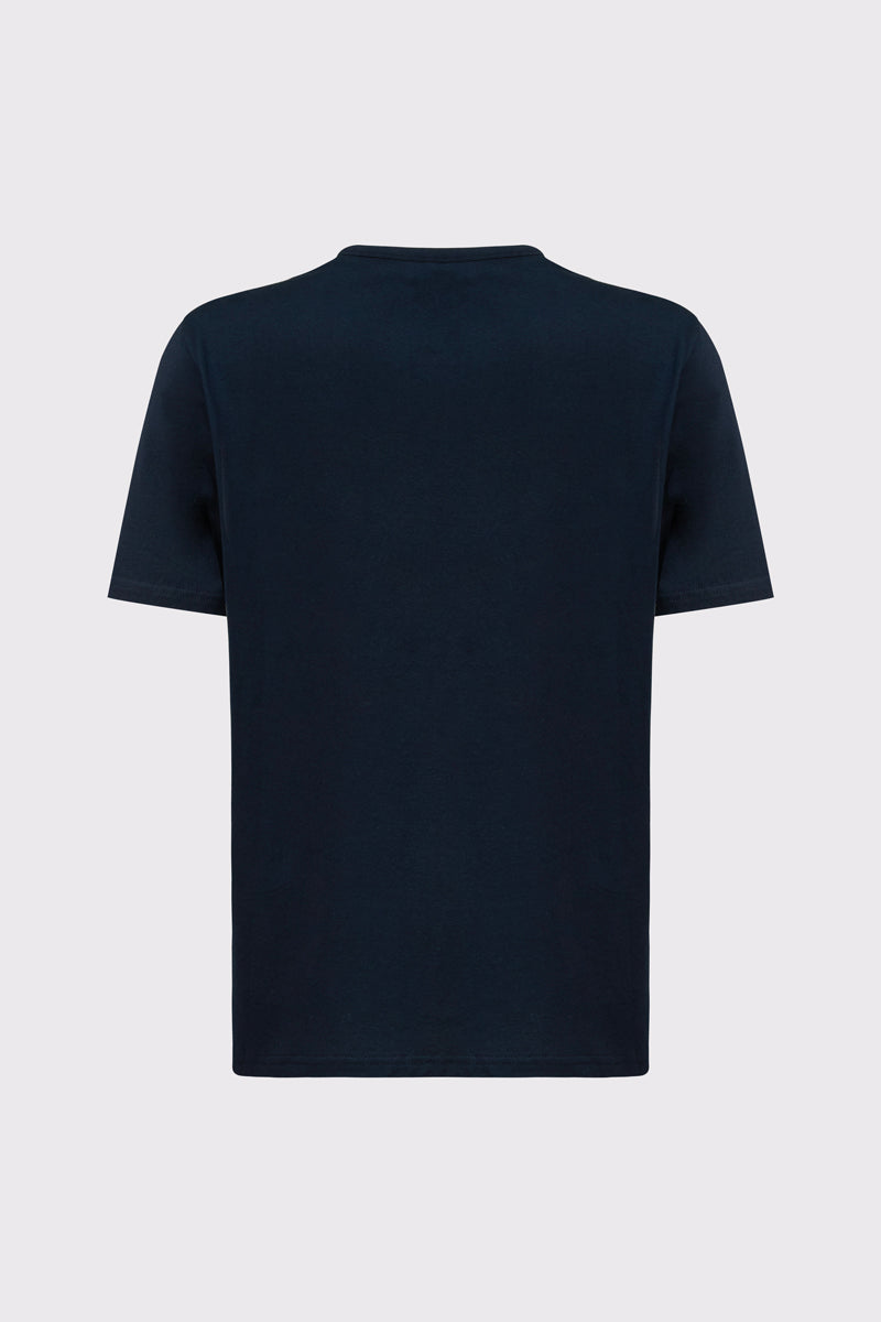 Granatowy męski t-shirt z geometrycznym nadrukiem