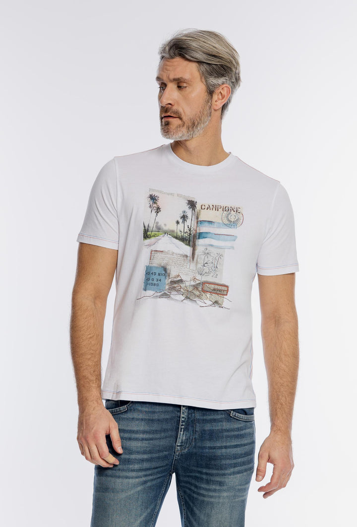 Męski biały t-shirt z nadrukiem Campione