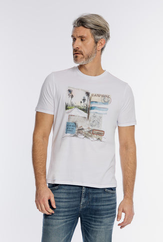 Męski biały t-shirt z nadrukiem Campione