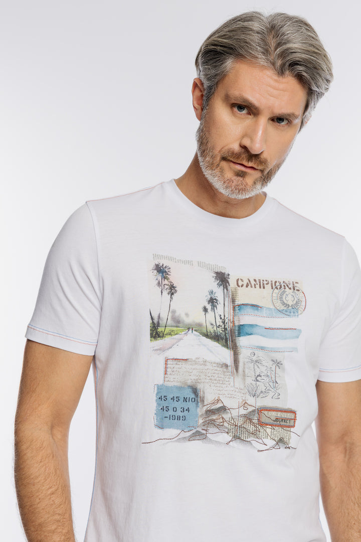 Męski biały t-shirt z nadrukiem Campione