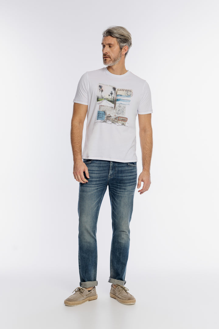 Męski biały t-shirt z nadrukiem Campione