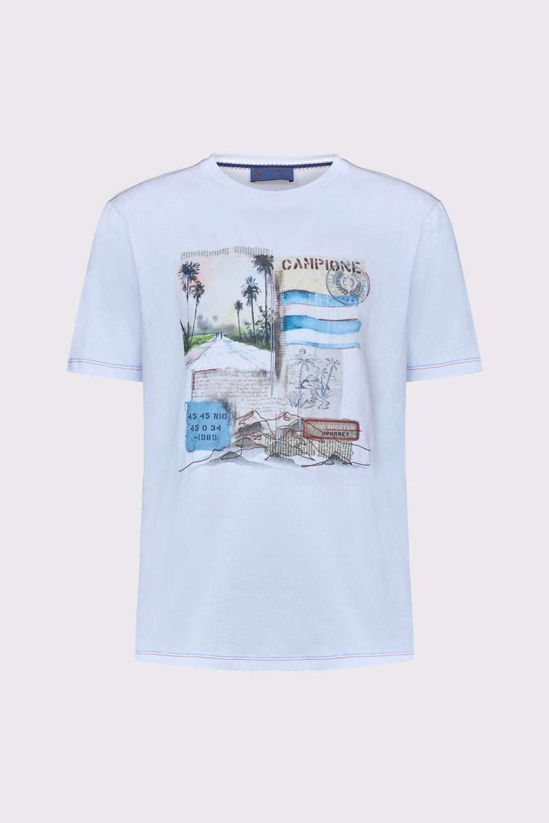 Męski biały t-shirt z nadrukiem Campione