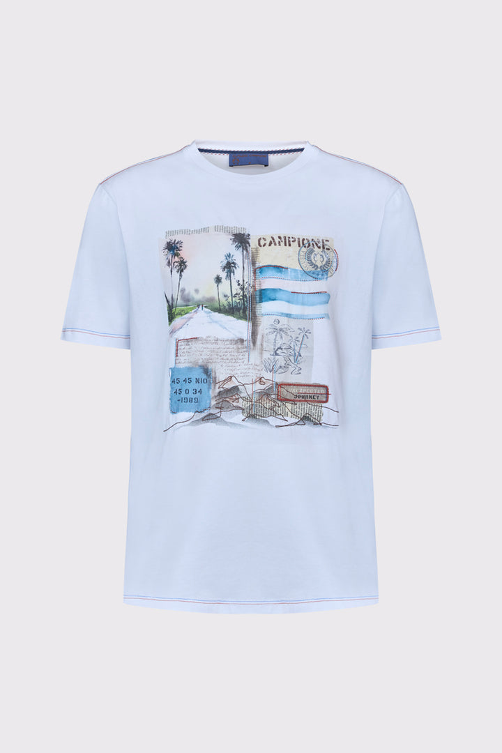 Męski biały t-shirt z nadrukiem Campione