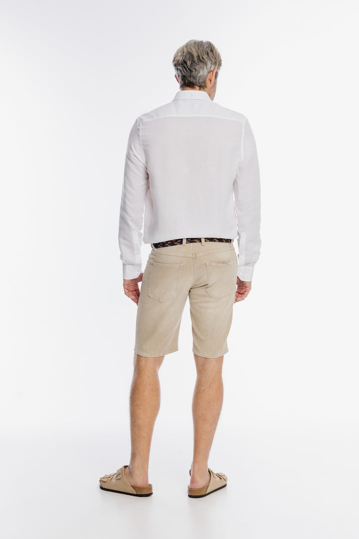 Klasyczne beżowe szorty Alberto o strukturze denimu
