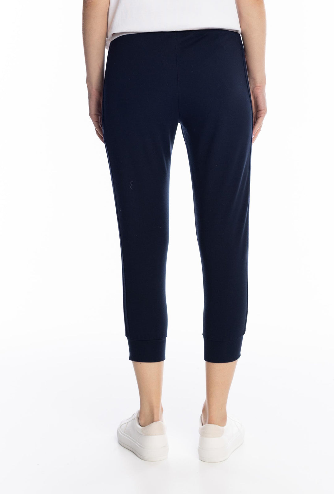 Granatowe spodnie dresowe z kontrastowym pasem i sznurkiem