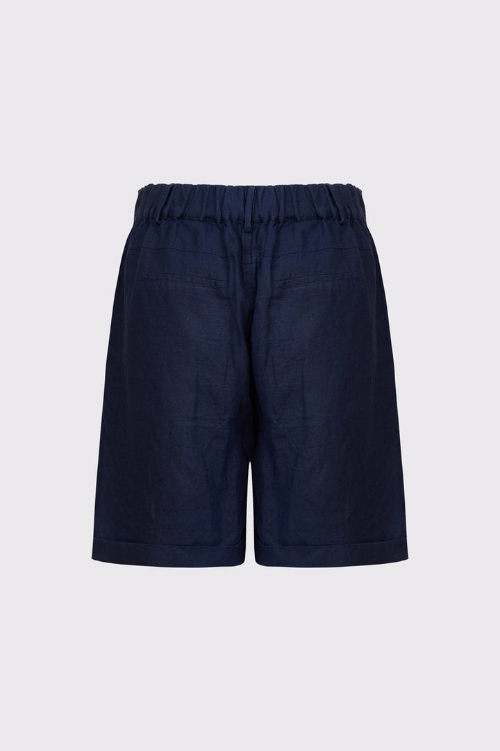 Granatowe lniane szorty damskie z wysokim stanem
