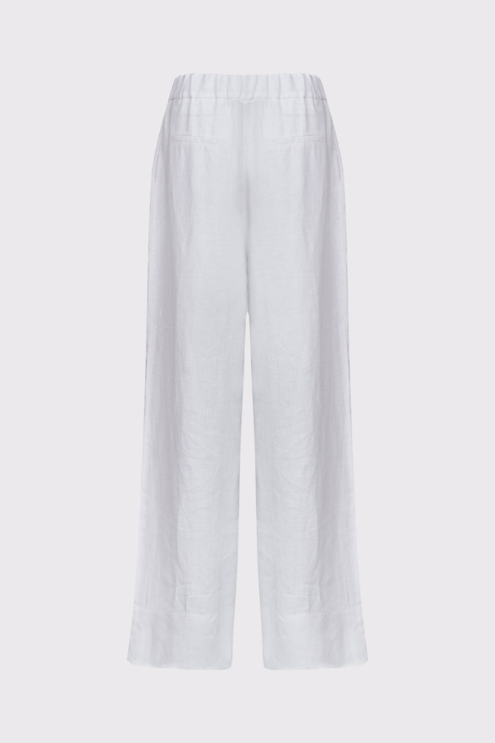 Białe lniane spodnie damskie z szerokimi nogawkami