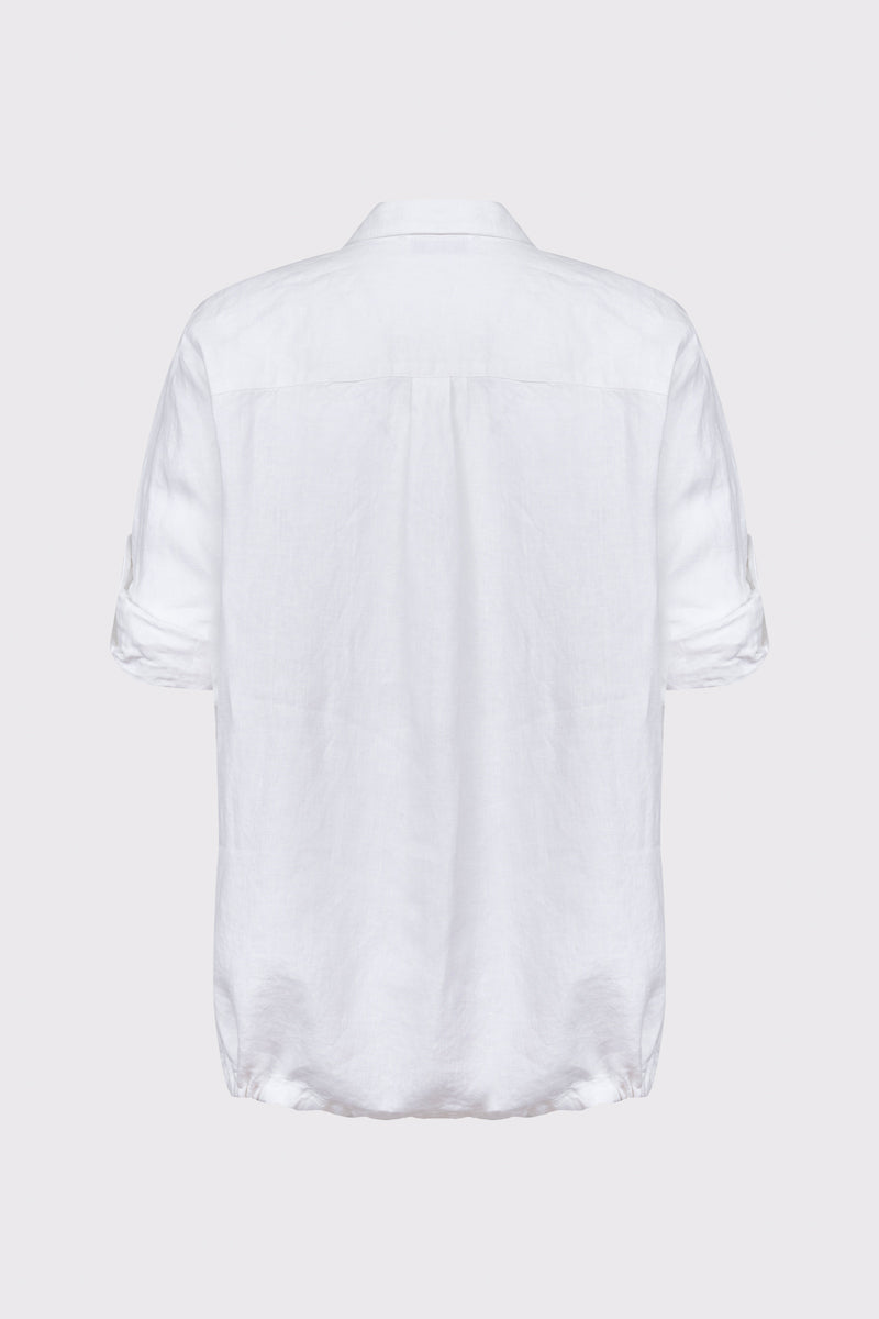 Biała lniana koszula damska z kwiatowym haftem