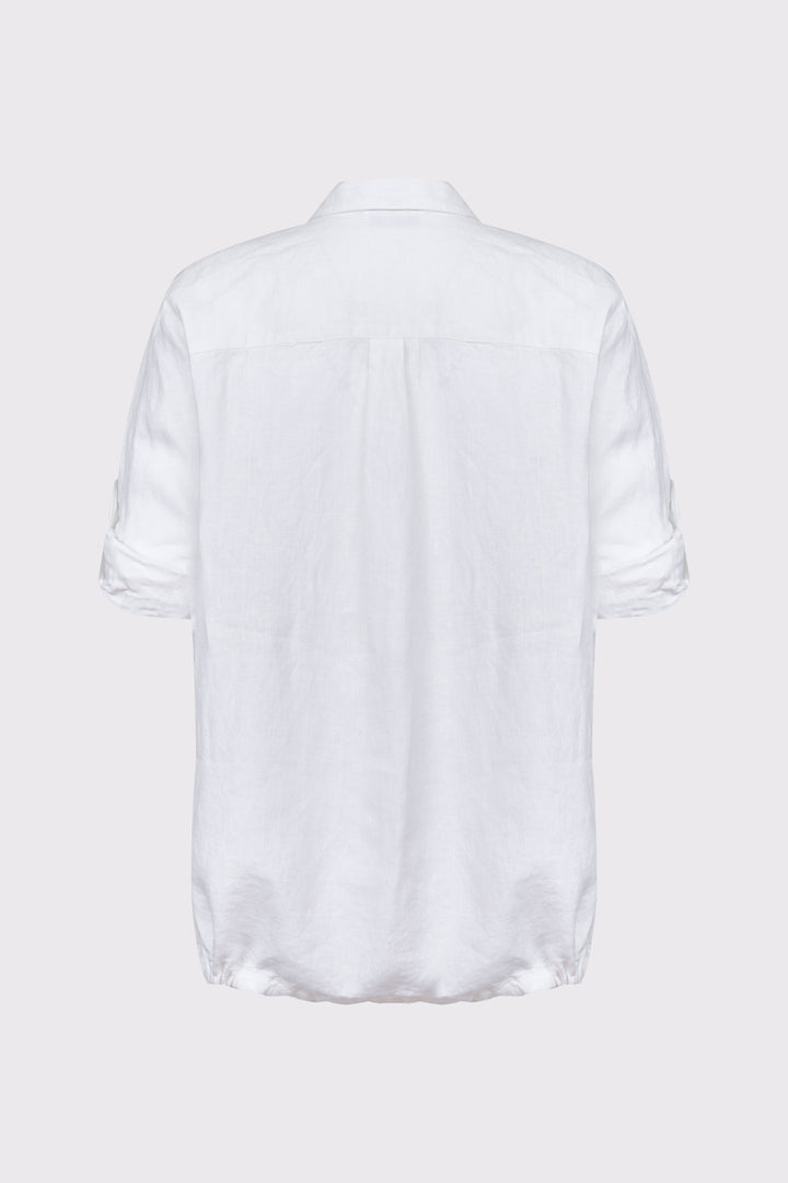 Biała lniana koszula damska z kwiatowym haftem