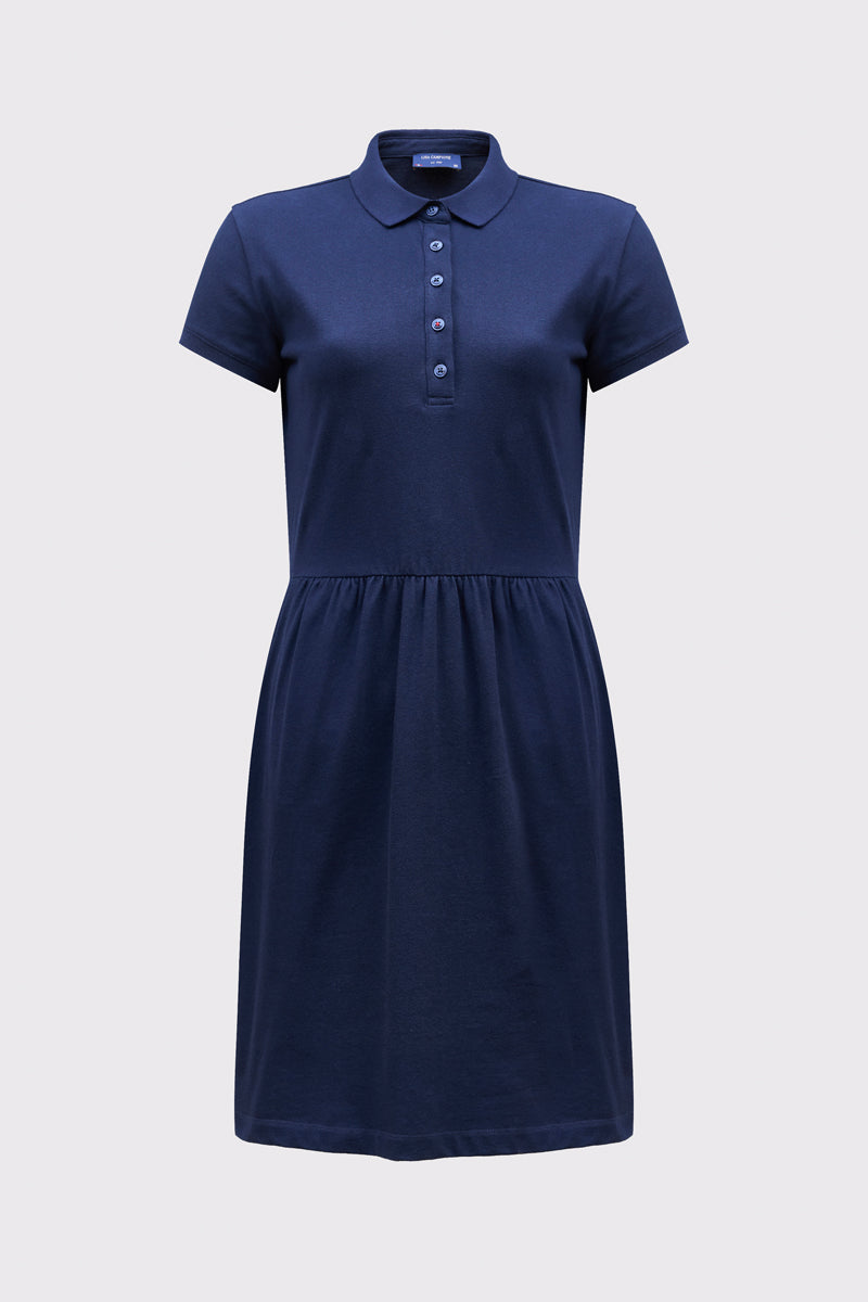 Granatowa sukienka polo Campione o rozkloszowanym dole