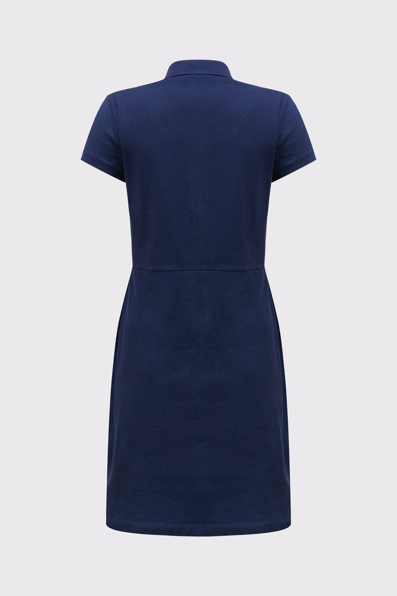 Granatowa sukienka polo Campione o rozkloszowanym dole