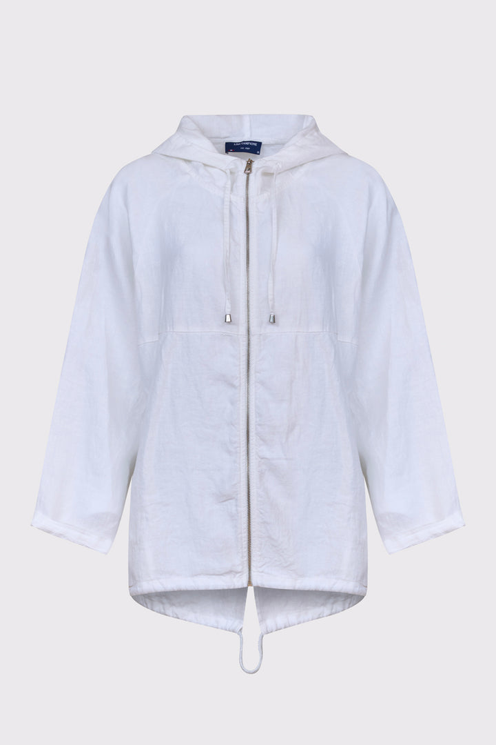 Biała lniana bluza z kapturem i zdobieniem