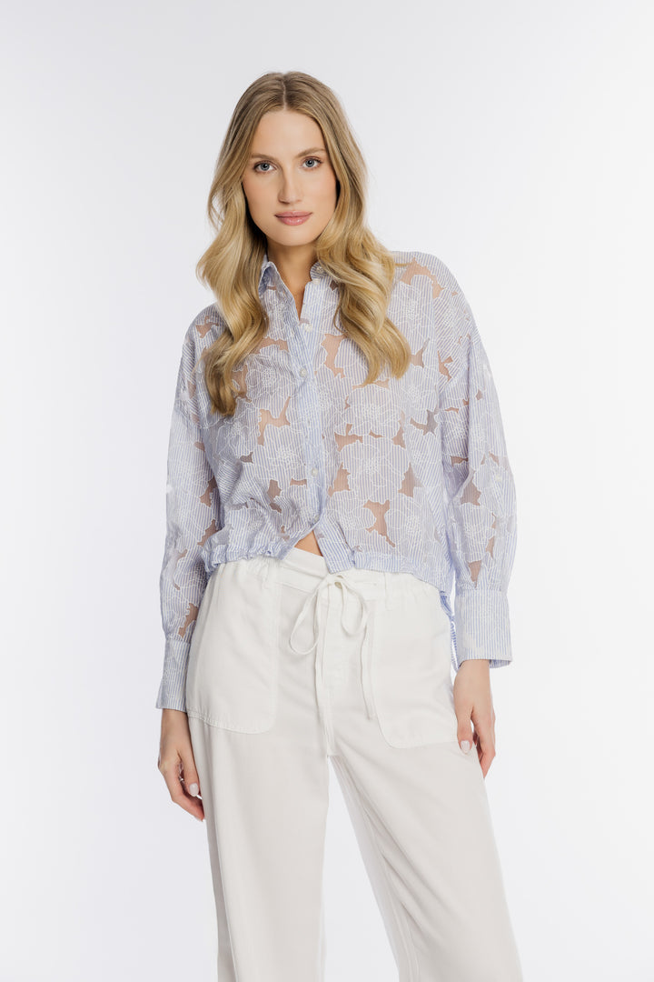 Damska koszula w paski z haftem florystycznym