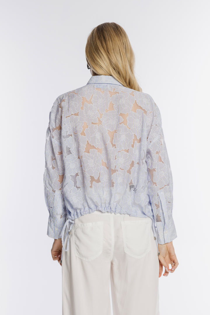 Damska koszula w paski z haftem florystycznym