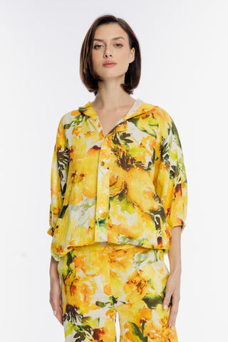 Kolorowa bluza lniana z kapturem w kwiaty