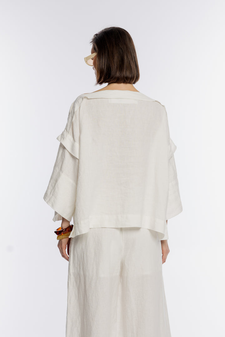 Lekka lniana bluzka damska ze złotym nadrukiem