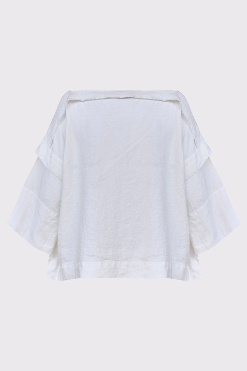 Lekka lniana bluzka damska ze złotym nadrukiem