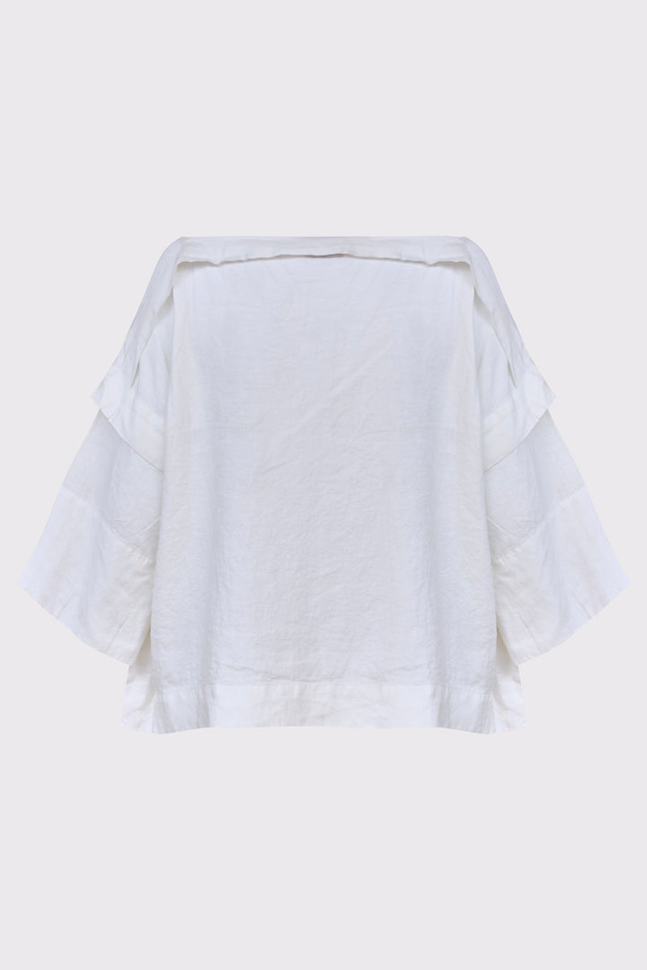 Lekka lniana bluzka damska ze złotym nadrukiem