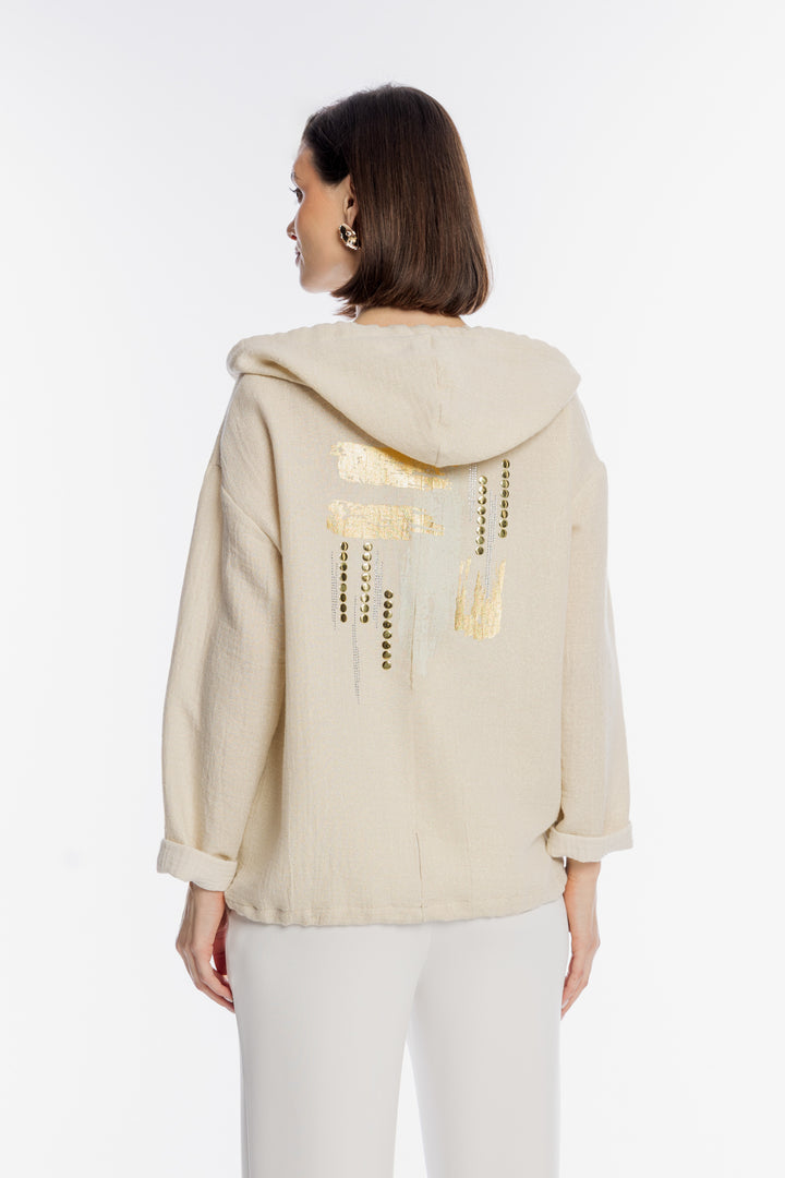 Beżowa bluza Campione ze złotym zdobieniem na plecach