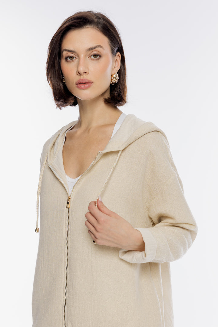 Beżowa bluza Campione ze złotym zdobieniem na plecach