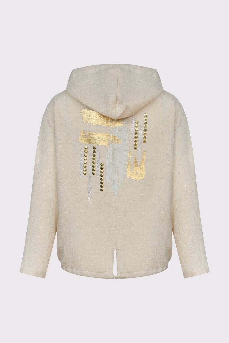 Beżowa bluza Campione ze złotym zdobieniem na plecach