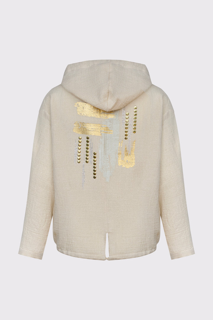 Beżowa bluza Campione ze złotym zdobieniem na plecach