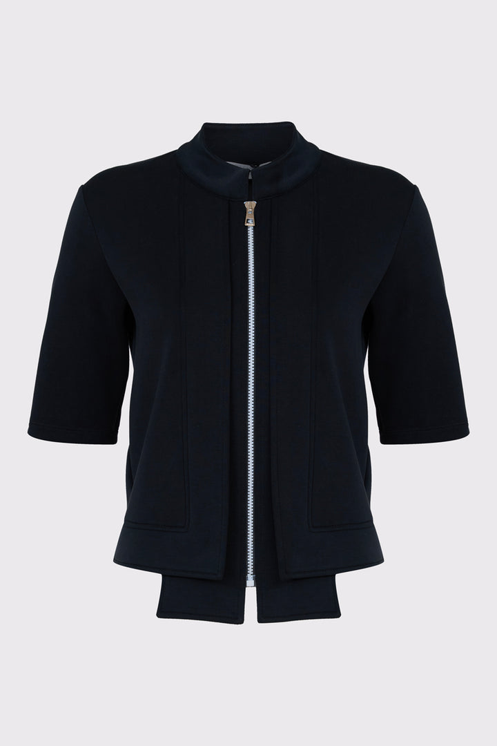 Czarna rozpinana bluzka z krótkim rękawem i stójką