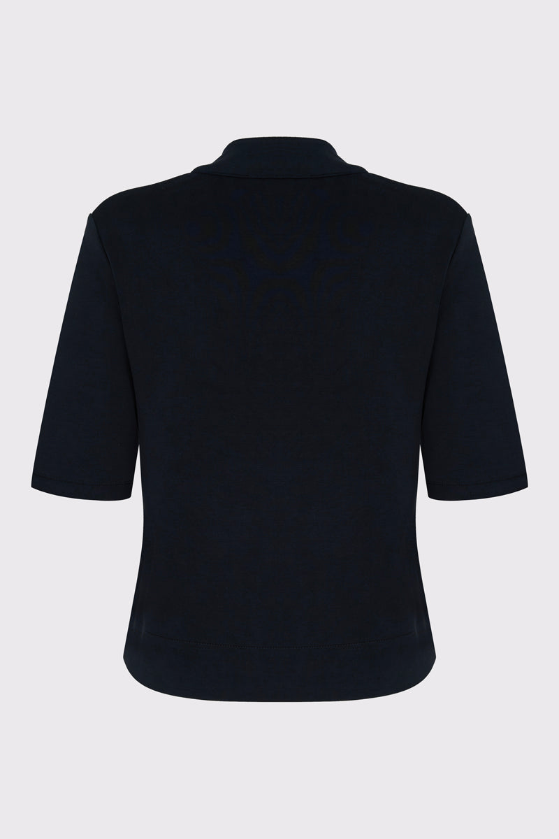 Czarna rozpinana bluzka z krótkim rękawem i stójką