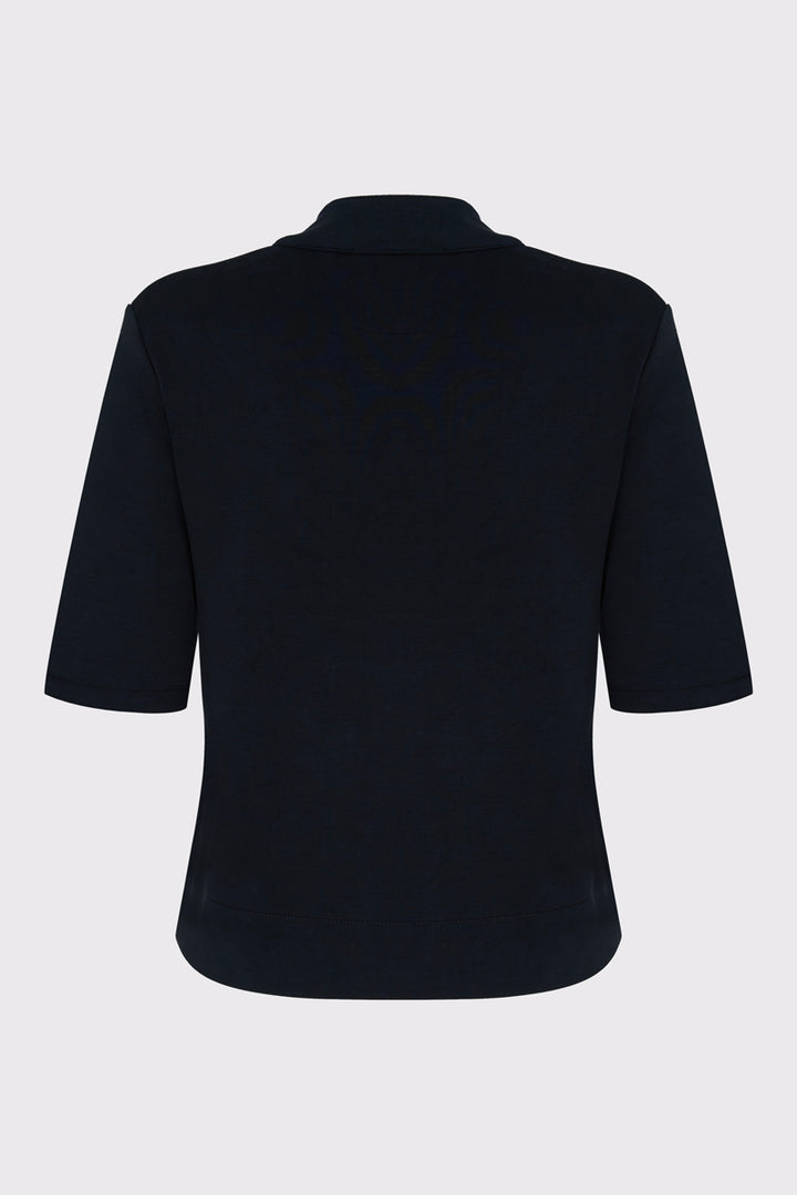 Czarna rozpinana bluzka z krótkim rękawem i stójką
