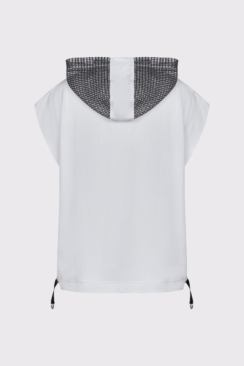 Biała bluza bez rękawów z ozdobnym kapturem