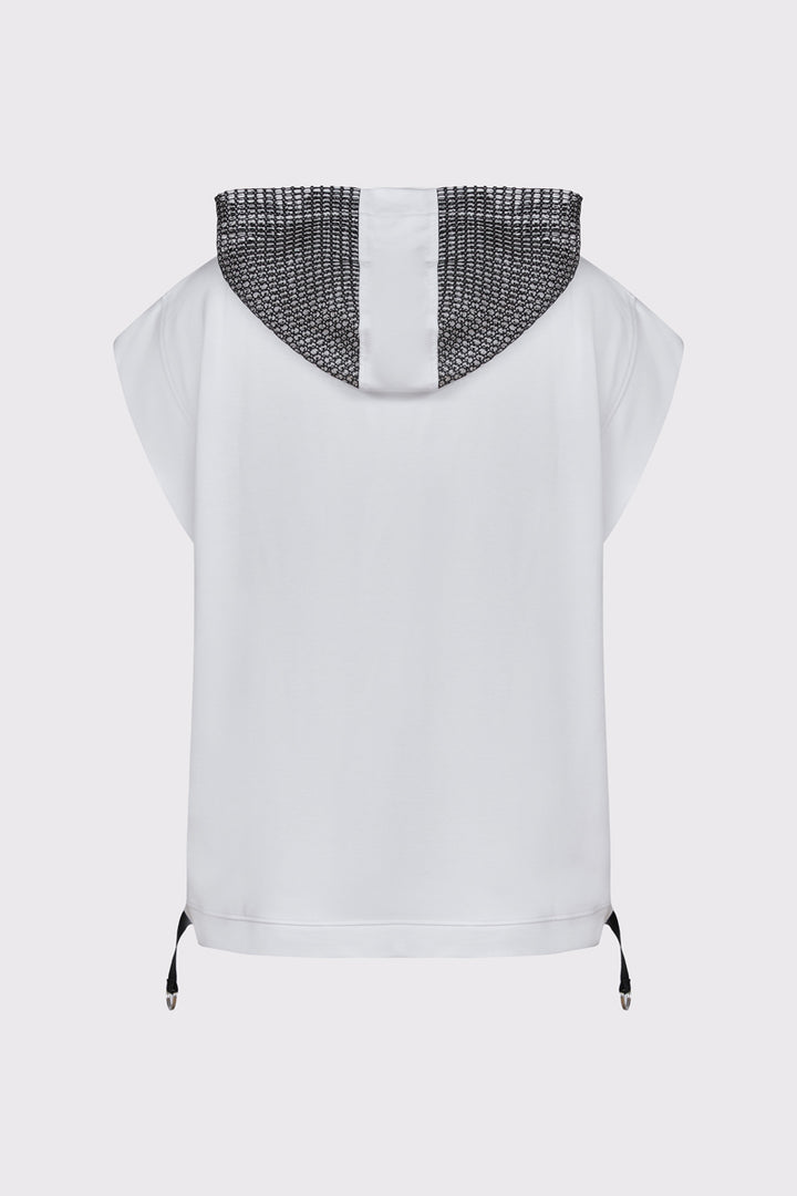 Biała bluza bez rękawów z ozdobnym kapturem