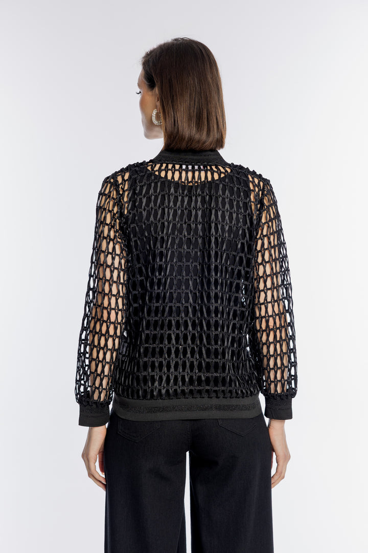 Czarna rozpinana bluza o strukturze ażurowej siatki