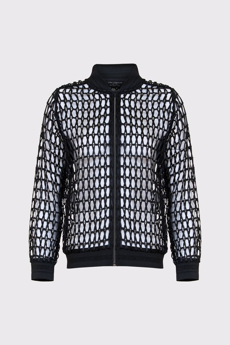 Czarna rozpinana bluza o strukturze ażurowej siatki